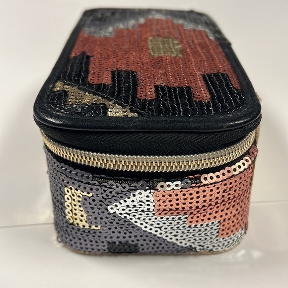 Tarte Sequin Rose Gold Black Box Structured Zip Around Cosmetic Case - Picture 2 of 7